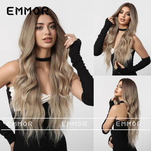 Cross-border hot-selling European and American wind gradient brown lazy long curly hair natural fluffy wig full head wigs