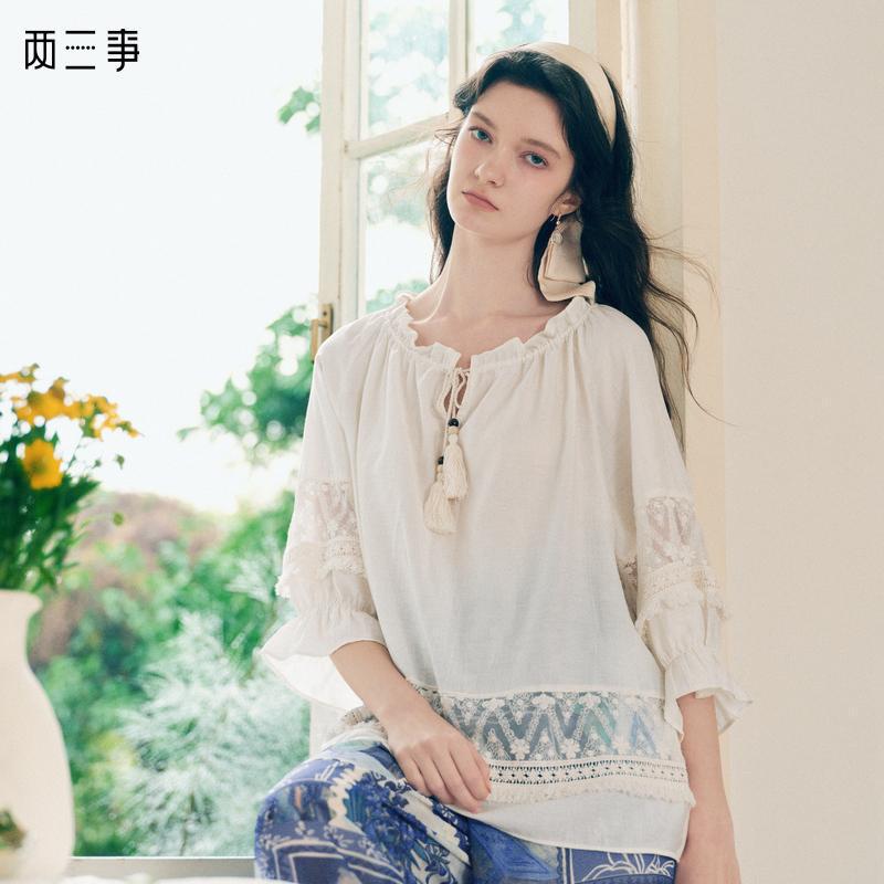 Two or Three Things Wind over Flowers 2026 Summer New Sweet and Gentle Style Beaded Tassel Lace-Up Lace Patchwork Shirt for Women Two or Three Things Wind over Flowers 2026 Summer New Sweet and Gentle Style Beaded Tassel Lace-Up Lace Patchwork Shirt for Women