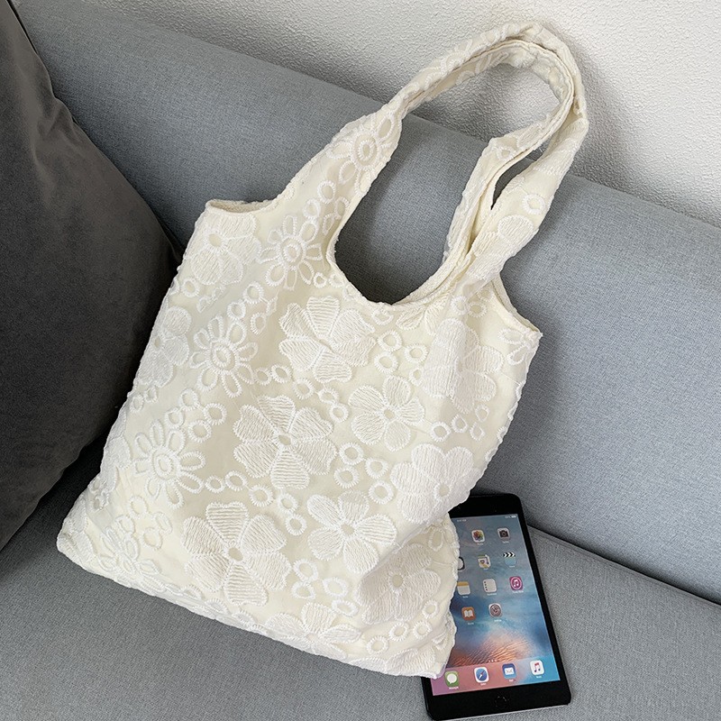 Bolsa de lona bordada bolsa de compras de malla bolsa de verano estudiante artístico clase de viaje Calle tiro bolsa de mano entrega de una pieza