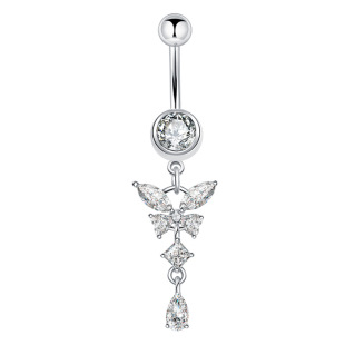 New zircon butterfly navel nail 316 stainless steel rod shaking dragonfly navel ring cross-border e-commerce products wholesale