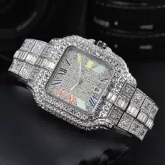 2024 New Men's Watch Square Fashion Trend Full Diamond Watch Three Pointer Quartz Watch Manufacturer Wholesale