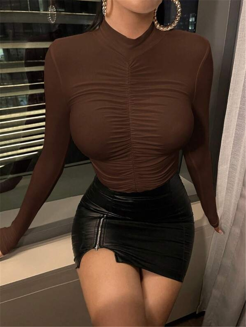 Autumn Winter Base Slim Fit Pleated Small Turtleneck T shirt