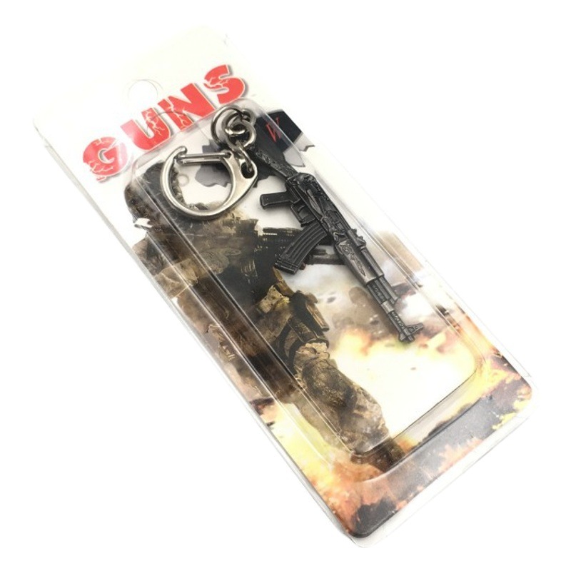 Creative cartoon peripheral AK47 trumpet gun model weapon alloy key chain 6cm bag pendant foreign trade Wholesale