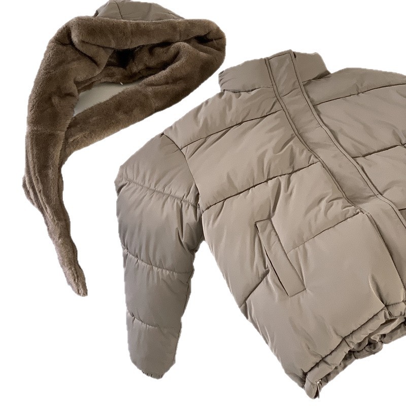Falso de dos piezas de algodón empalmado de lana mujer 2025 invierno nuevo estilo coreano suelto chaqueta de plumón gruesa chaqueta de pan caliente
