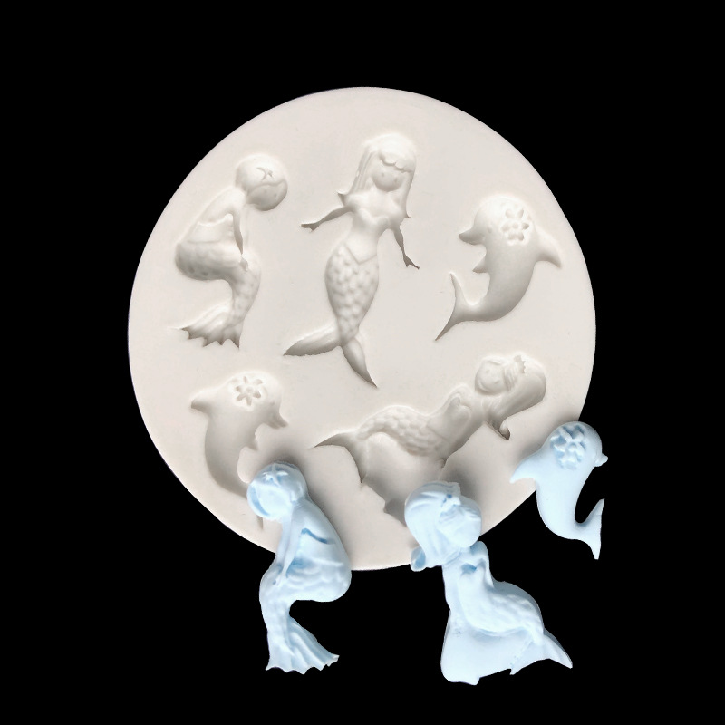 Tema del océano serie Dolphin morsa mar León sirena forma fondant pastel de chocolate decoración molde Silicona