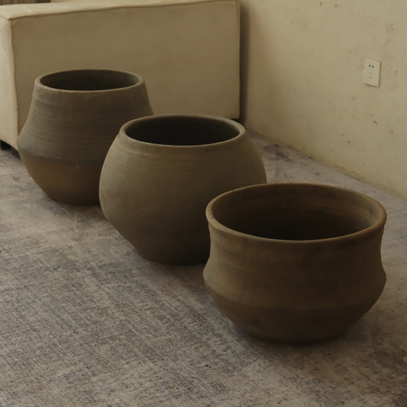 in stock Ancient Method Pottery Ornaments for Crude Pottery Ornaments and Ornaments for Earth Pottery Collection Art Pottery Basin Claw and Painting Tank Retro Flower Ornamental Pot