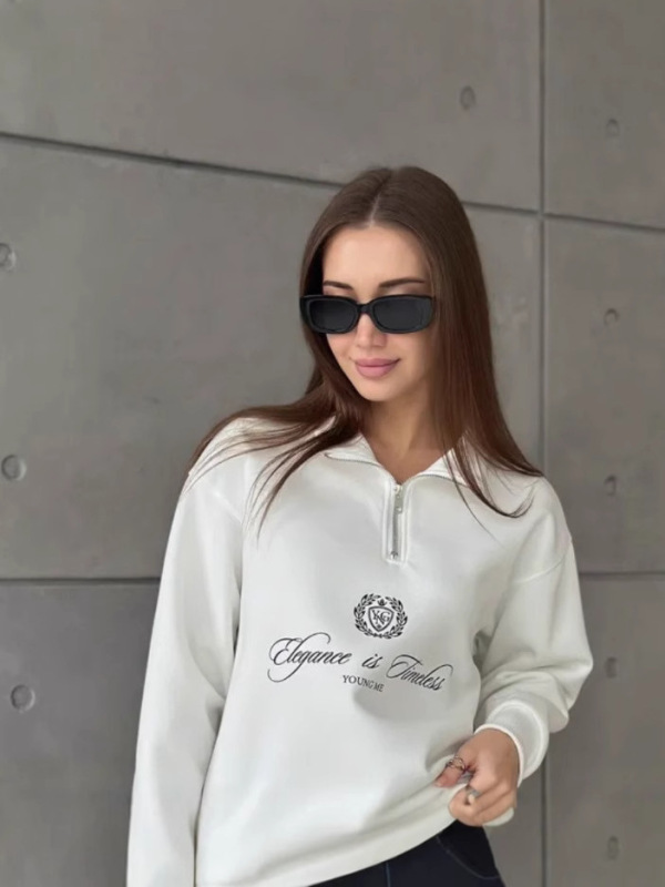 休闲简约洋气欧美风百搭通勤字母印花秋冬季加厚半拉链小众卫衣潮|undefined