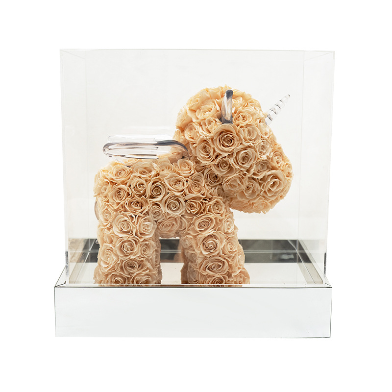 Rosa eterna de Yunnan, unicornio, caja de regalo de acrílico, Día de San Valentín, boda, confesión, regalo de flor real, ramo de flores