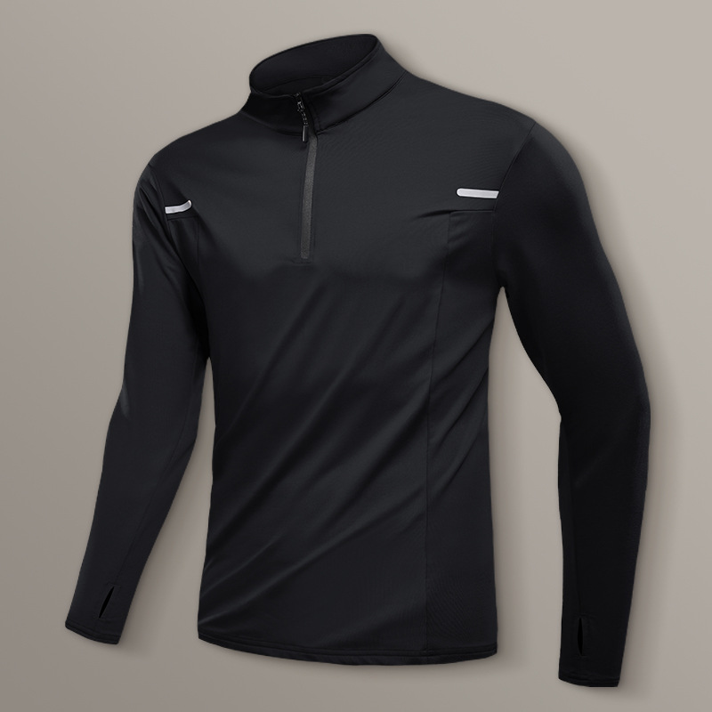 Ropa de entrenamiento deportivo masculino de atletismo, carrera, camiseta deportiva de secado rápido, ropa de fitness, primavera y otoño, camisa de manga larga con medio cremallera.