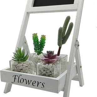 Factory Wholesale White Foldable Country Wood Plant Stand Desktop Storage Rack with Blackboard