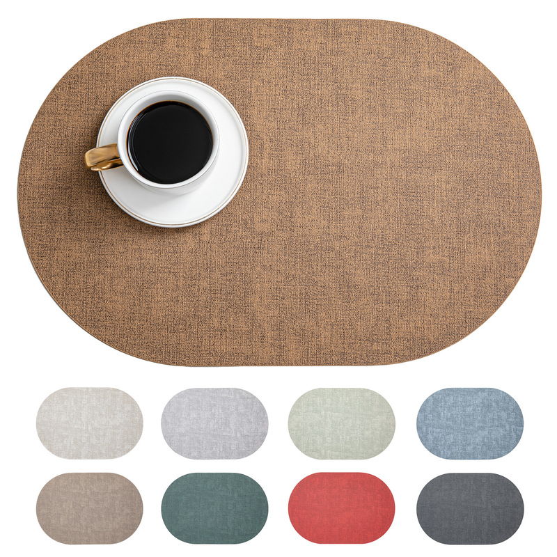 Cross-Border Japanese-Style Oval Fabric Texture Placemat Leather Dining Table Mat Waterproof Oil-Proof Stain-Resistant Hotel Home Insulation Mat