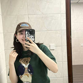 RL拉夫正肩高品质毛衣短袖小熊印花卡通可爱风上衣不挑人显白短袖