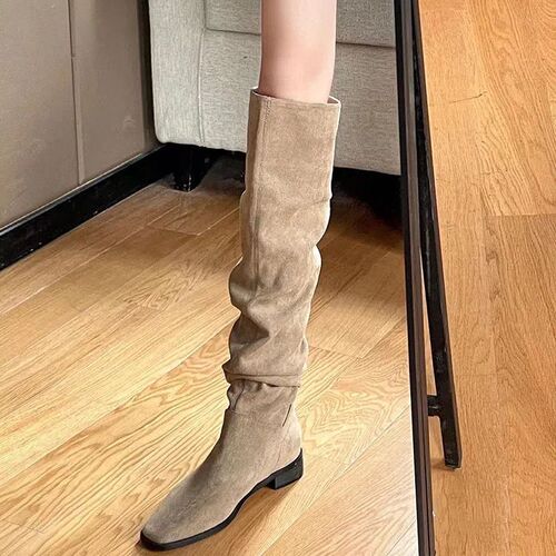 Knee-high boots for girls, suitable for autumn and winter of 2024, new style, thick-heeled, high-top, pointed toe, fashionable, Western cowboy boots.