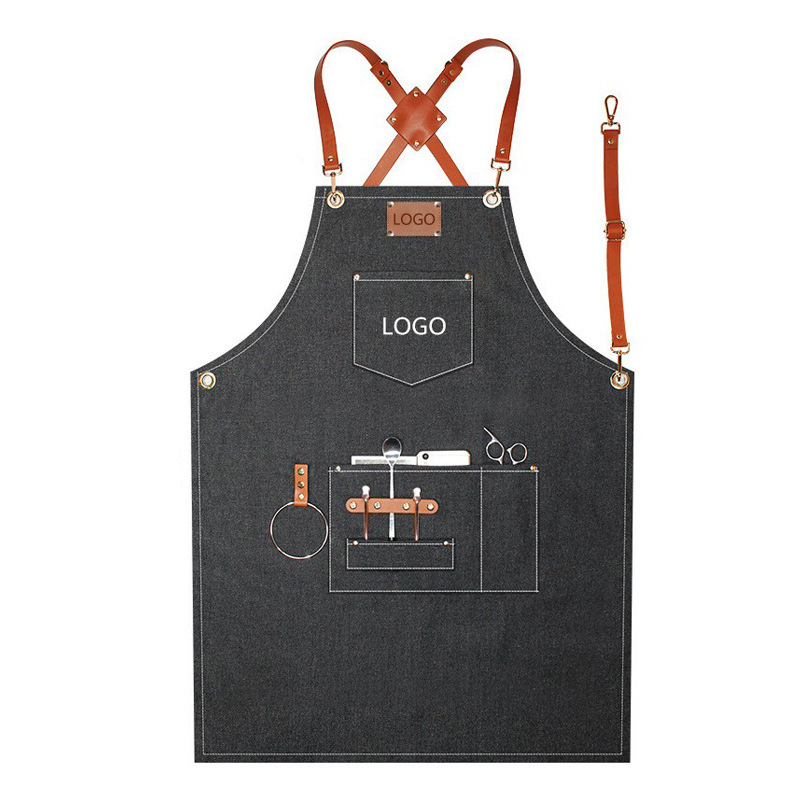 Engrosado lienzo delantal logotipo personalizado peluquería moda Denim Correa pintura ropa de trabajo delantal al por mayor personalizado