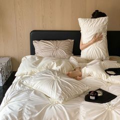 浪漫唯美全棉100支美式四件套公主風立體花朵被套純棉1.8床上用品