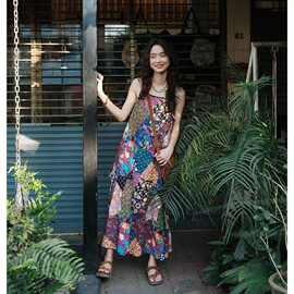 2025新款法式海边度假长裙质感花色无袖可调节吊带连衣裙女夏