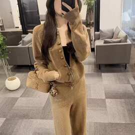 外贸2026新款流行的女装套装休闲慵懒风加厚针织开衫休闲裤两件套