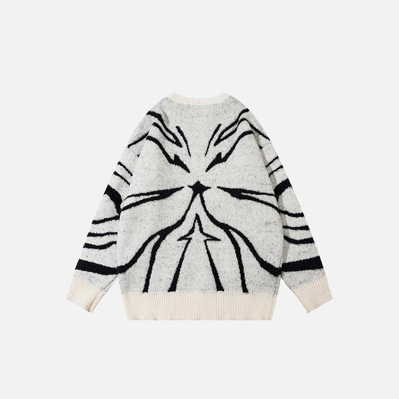 Men's Sweater Retro Letter Pattern Round Neck Loose Knit Jumper_voghion.com
