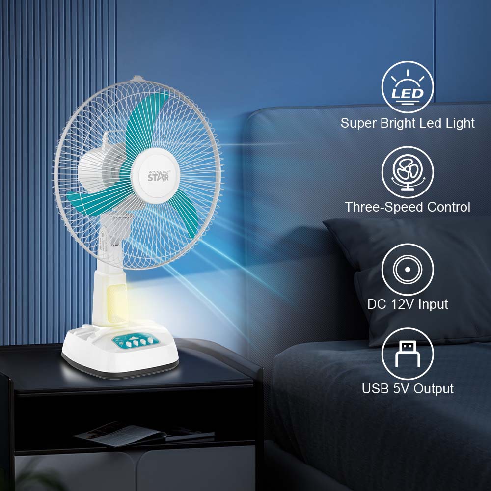 Winning star transfronteriza Reino Unido y Europa estándar ABS de 14 pulgadas ventilador de tres páginas con velocidad del viento de tres velocidades y ventilador eléctrico de escritorio que sacude la cabeza