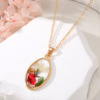 Organic necklace, epoxy resin, pendant, boho style, floral print