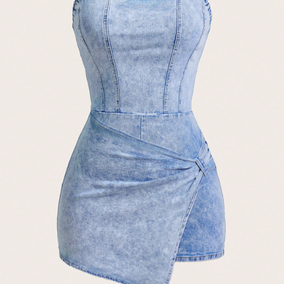 Amazon Tiktok Pinduoduo Shein Foreign Trade Cross-Border European and American Style Spicy Girl Tube Top Denim Jumpsuit for Women