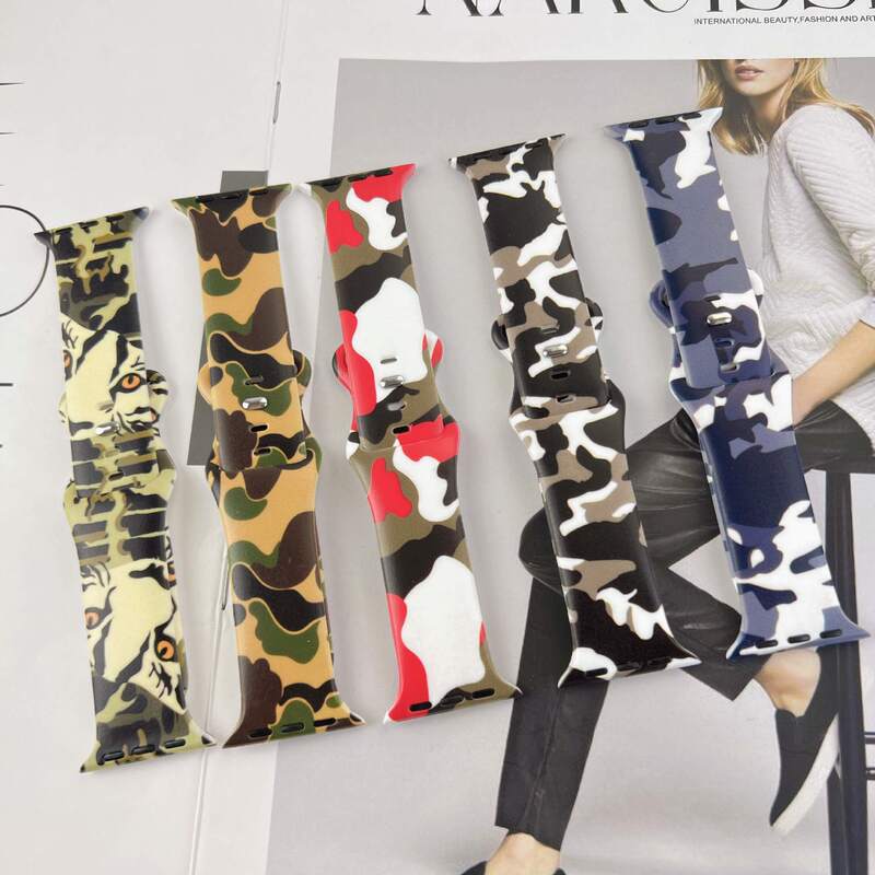 Camouflage Print Silicone Watch Strap Suitable for Apple S10 Watch, Popular Sea-Land-Air Color Version, Stylish and Trendy