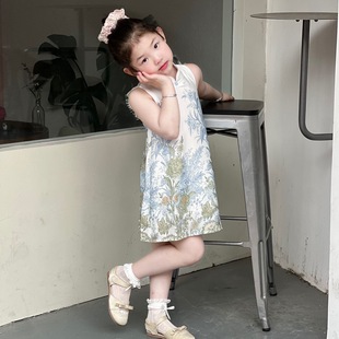 Han Dynasty Kidsren's Clothing Girls' Dress 2025 Summer New Kidsren's National Style Cheongsam Dress New Chinoiserie Printed Vest Dress