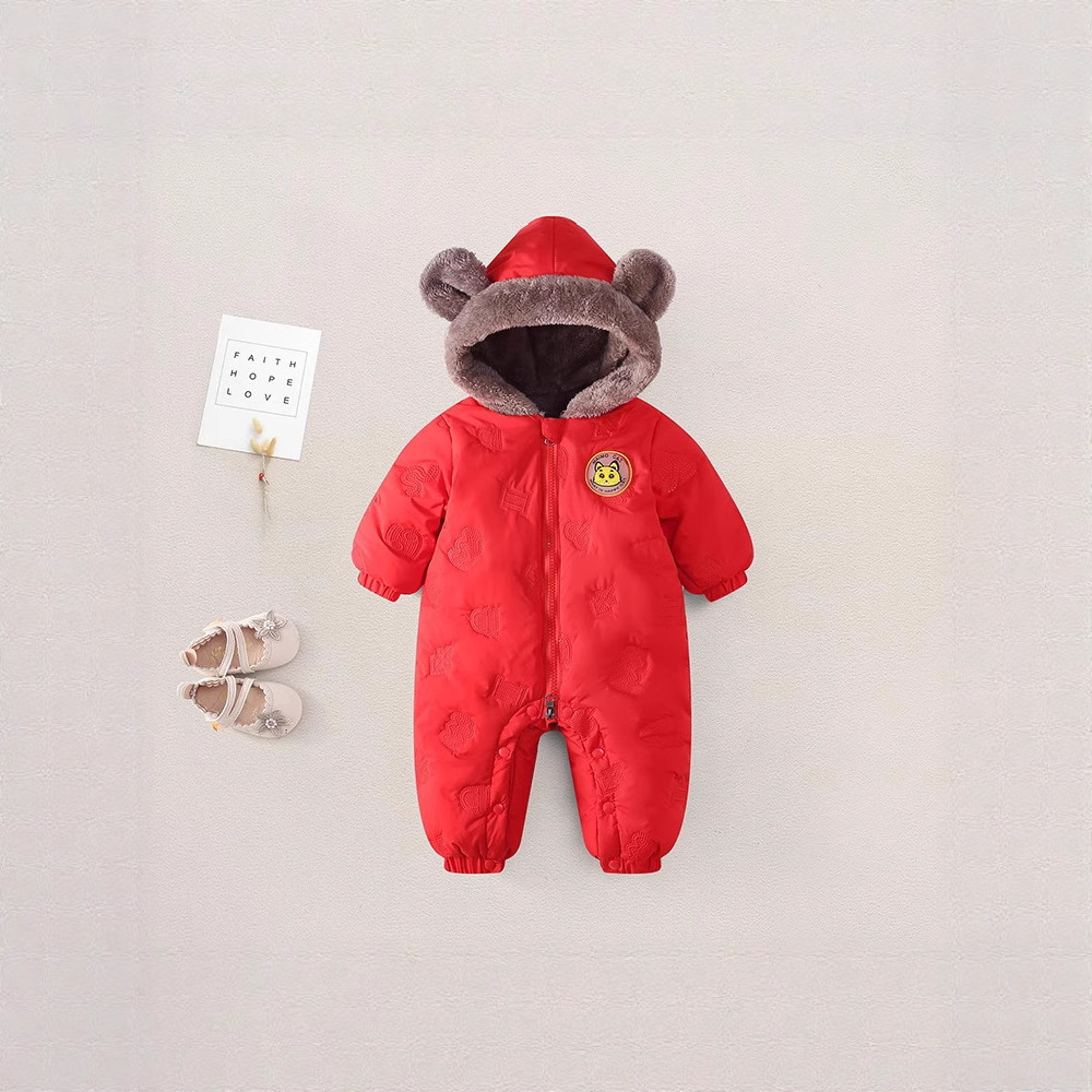 外贸新款冬季婴儿男女宝宝羽绒棉爬服加厚冬装新生儿保暖连体包衣