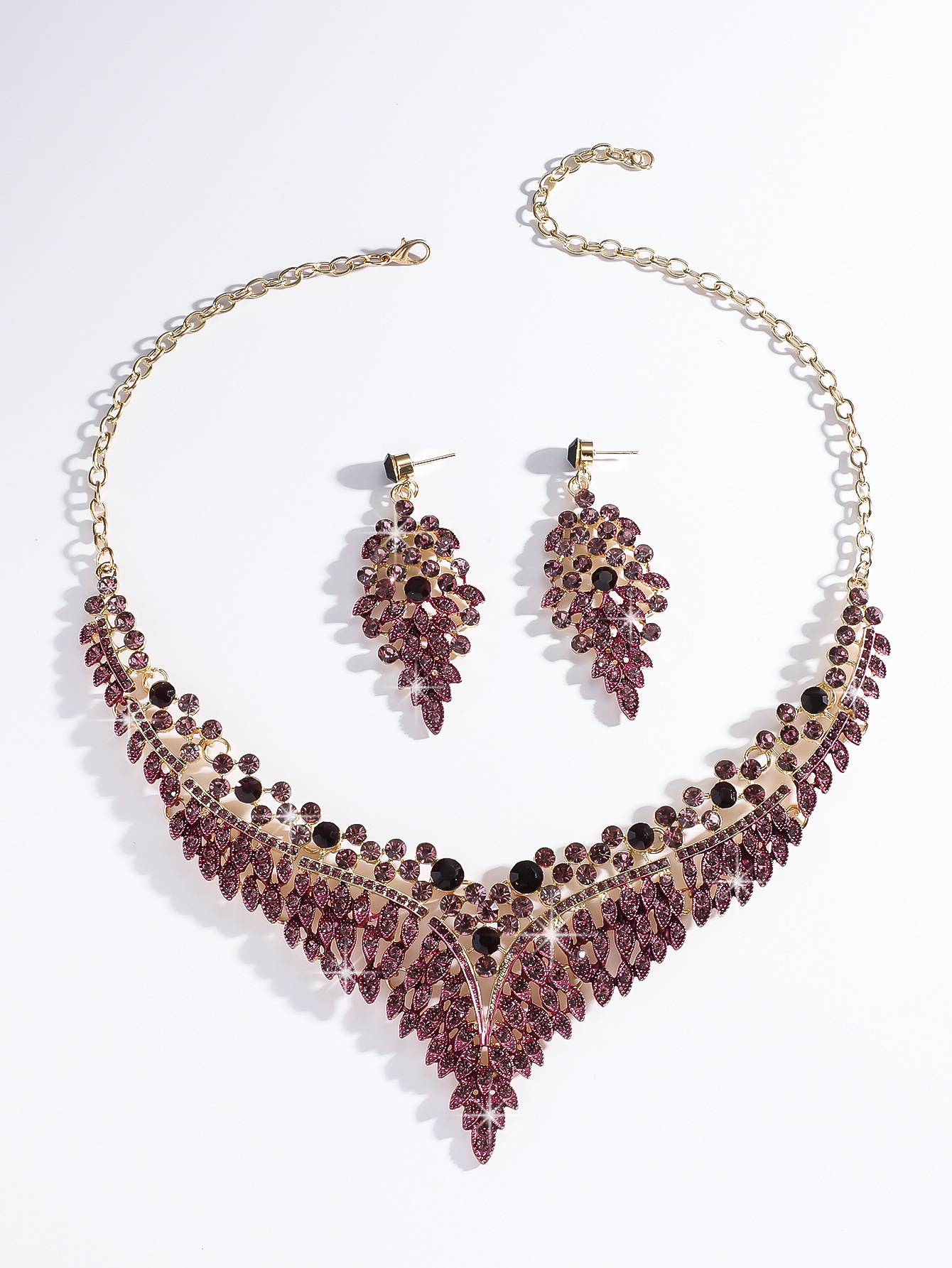 Boucles d'oreilles en alliage plaqué or, collier, accessoires exagérés, ensemble de robe, bijoux entièrement en diamant_voghion.com