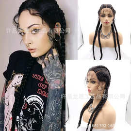 跨境外贸款假发Fishbone box braids lace headgear 化纤蕾丝鱼骨