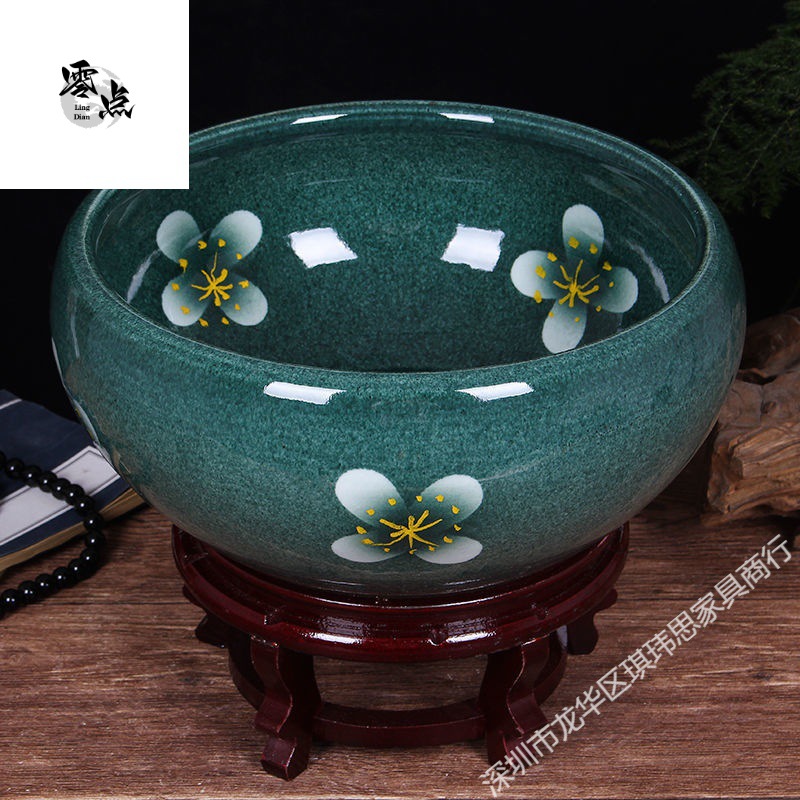 水缸景德镇陶瓷鱼缸包邮手绘桌面摆件大号养缸乌龟睡莲荷花盆