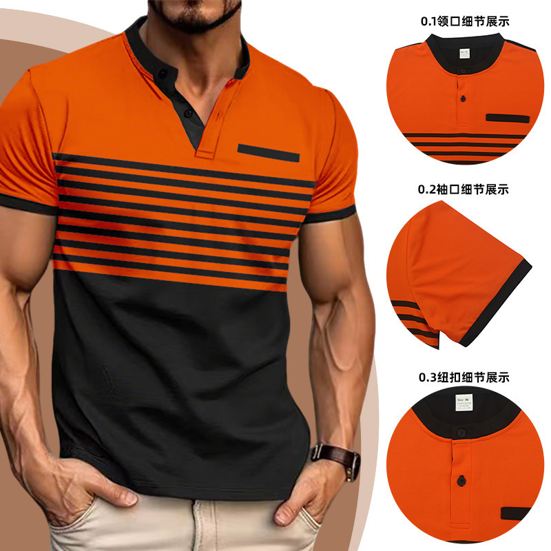 Verano Amazon polo camiseta de hombre de color a rayas polo camiseta de manga corta camiseta de negocios casual geometría de manga corta hombre