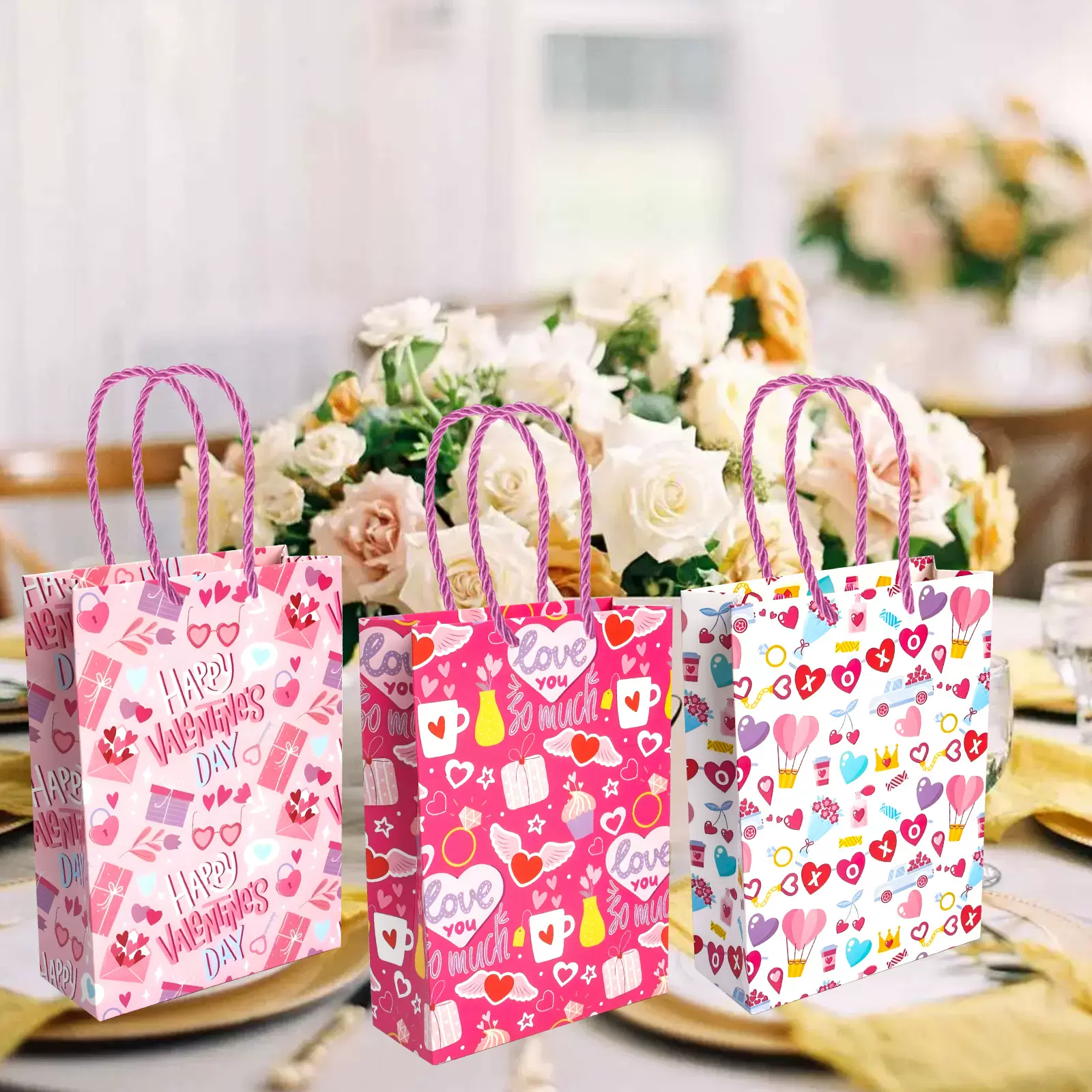 情人节礼物袋爱心装饰手提袋 礼品包装袋伴手礼七夕纸袋包装袋
