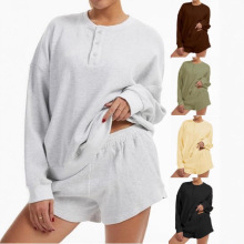 女式时尚休闲套装2025秋季欧美女装新款潮流纹理针织两件套套装女