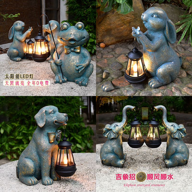 Cross-Border Solar Lamp Animal Statue Ornaments Creative Outdoor Garden Landscaping Decoration Courtyard Lamp Resin Crafts