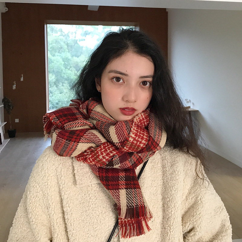 2024 South Korea Dongdaemun Double-Sided Plaid Scarf Warm Retro Christmas Scarf Women's Autumn and Winter Imitation Cashmere Ins 2024 South Korea Dongdaemun Double-Sided Plaid Scarf Warm Retro Christmas Scarf Women's Autumn and Winter Imitation Cashmere Ins