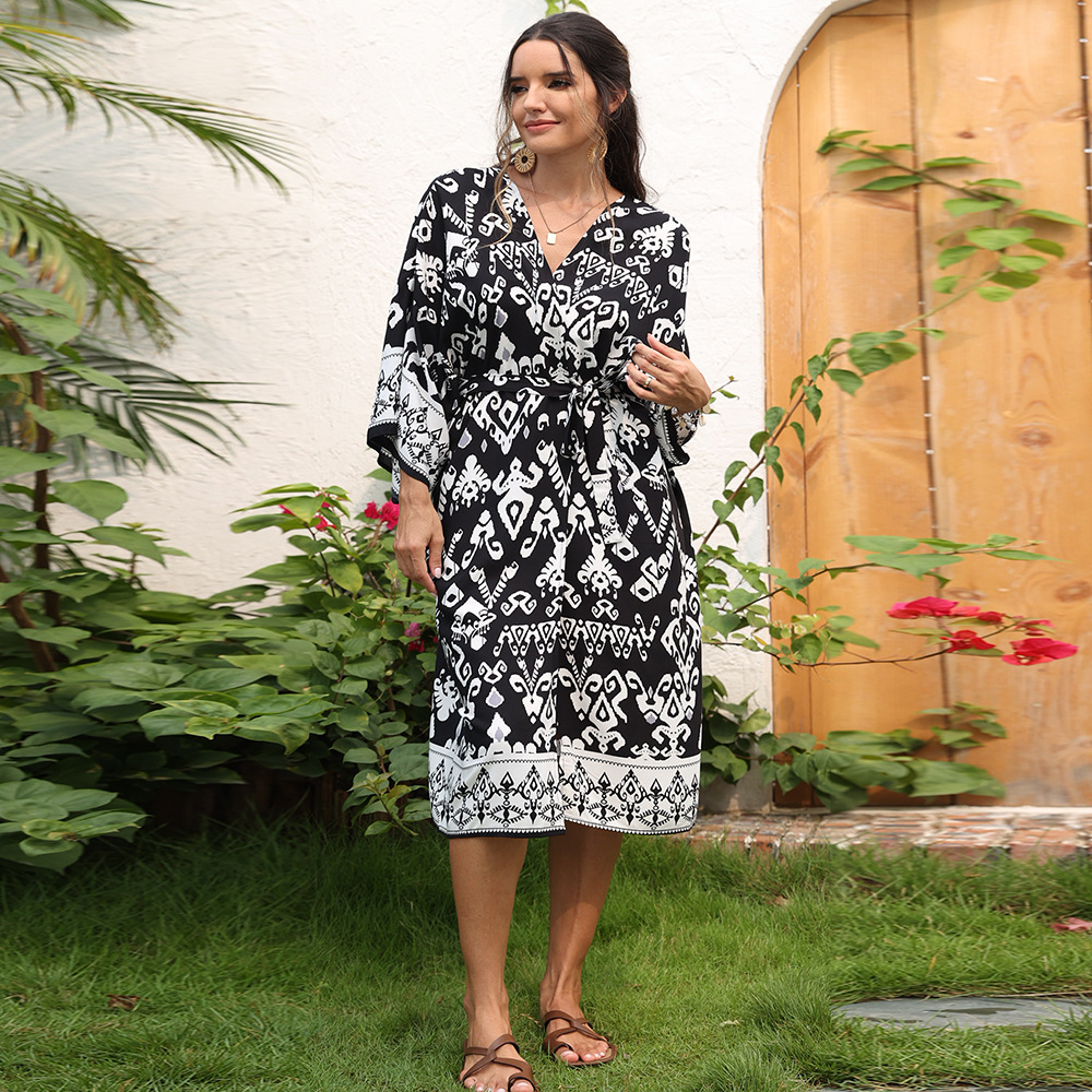 2-color transfronterizo Amazon playa chal rayón impreso vacaciones playa abrigo bikini protector solar cardigan 3816