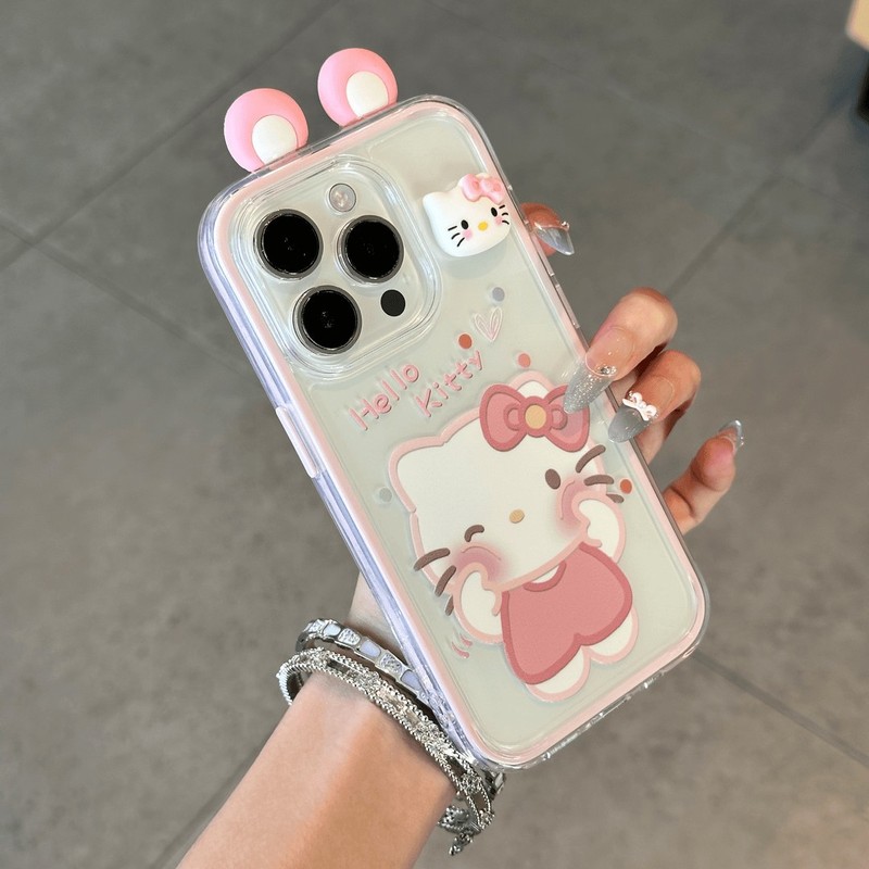ins风果冻kitty猫耳朵公仔适用苹果16/15手机壳iPhone14/13/12软|undefined