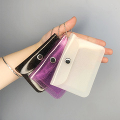 Korean ins simple transparent card holder colorful girly heart glitter coin purse portable small bag PVC card holder can be hung