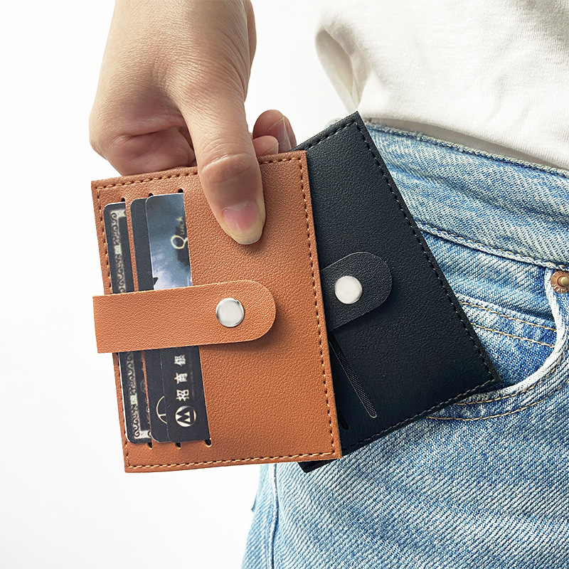 Spot cross-border hebilla gruesa siete posiciones de la tarjeta de cuero de la pu cubierta de la tarjeta costura de cuero bolsa de la tarjeta LOGO se puede fijar