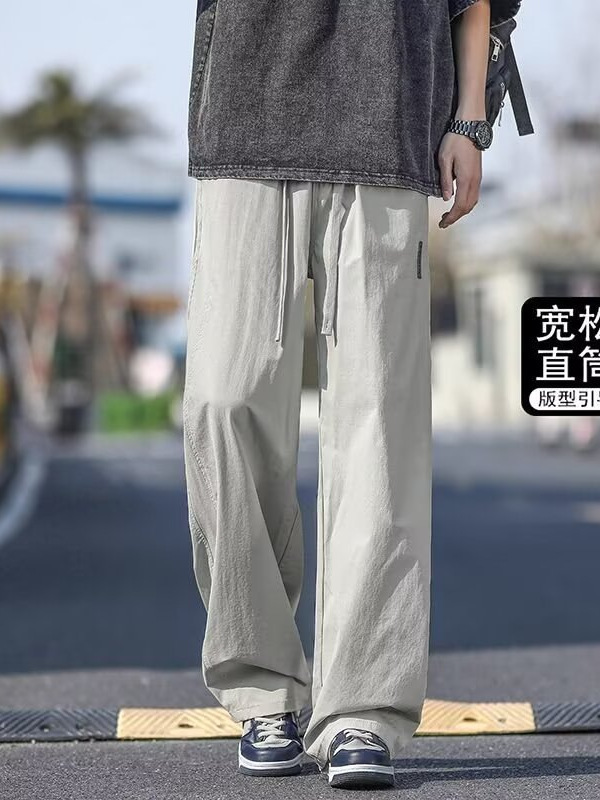 夏カジュアル通気性薄いトレンディなブランドストレートルーズメンズワイドレッグスポーツパンツ日本多用途メンズロングパンツ|undefined