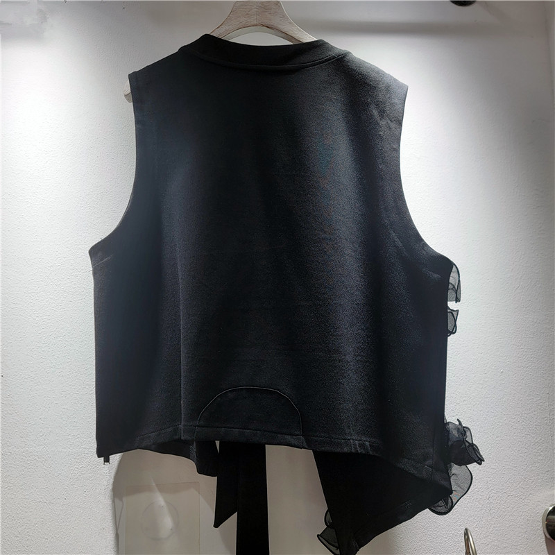 Flores tridimensionales de alto nivel de diseño de cuello en V chaleco de chaleco casual otoño y invierno 2025 nuevo tipo de chaleco plegable