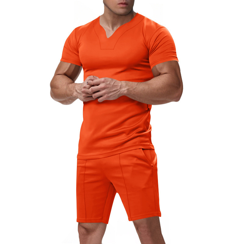 Men's Summer V Neck Jersey Shirt And Shorts Set Quick Drying_voghion.com