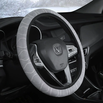 non-slip short plush handle cover — Steering wheel cover - petals-gray-38cm
