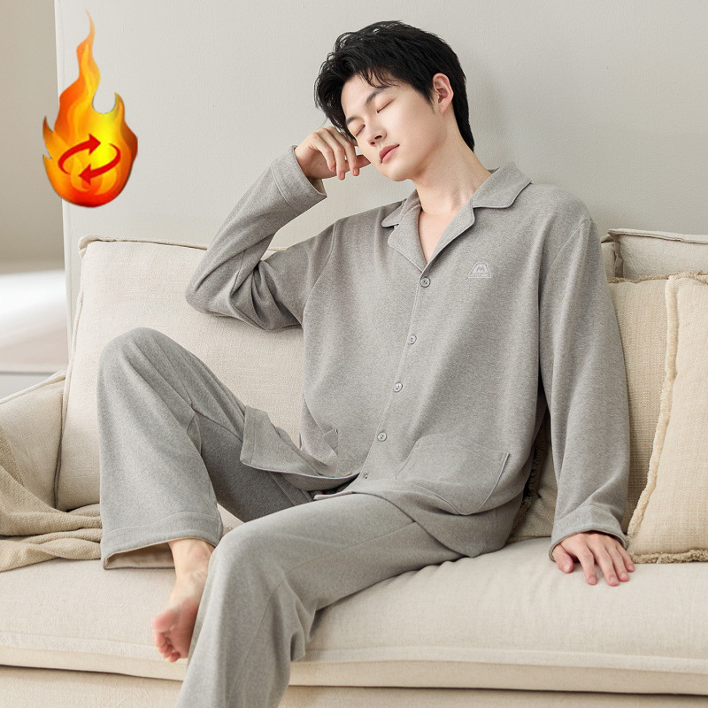 Silk Wool Velvet Men's Pajamas Autumn and Winter Long-Sleeved Suit Youth Heat Storage and Warm Men's Casual Home Wear