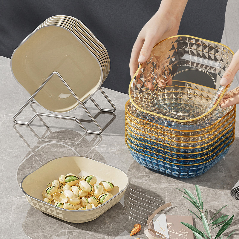 Cream Wind Boneless Plate Household Living Room Snack Candy Small High-Quality Transparent Plastic PET Diamond Plate