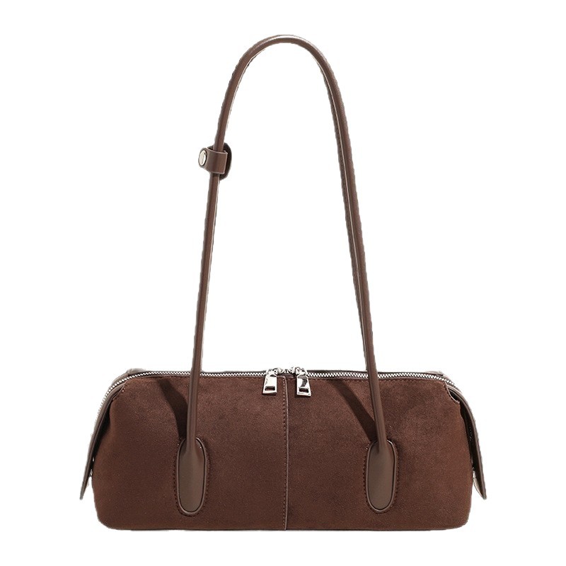 Women's 2025 Autumn/Winter New Suede Long Handle Underarm Baguette Bag Niche Versatile Retro Shoulder Commuter Bag - Thumbnail 5