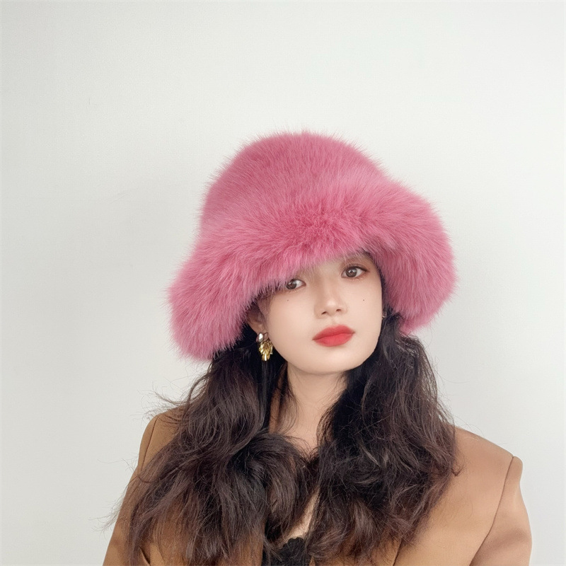 Lyxig vinter bucket hat i fuskpäls unisex_voghion.com