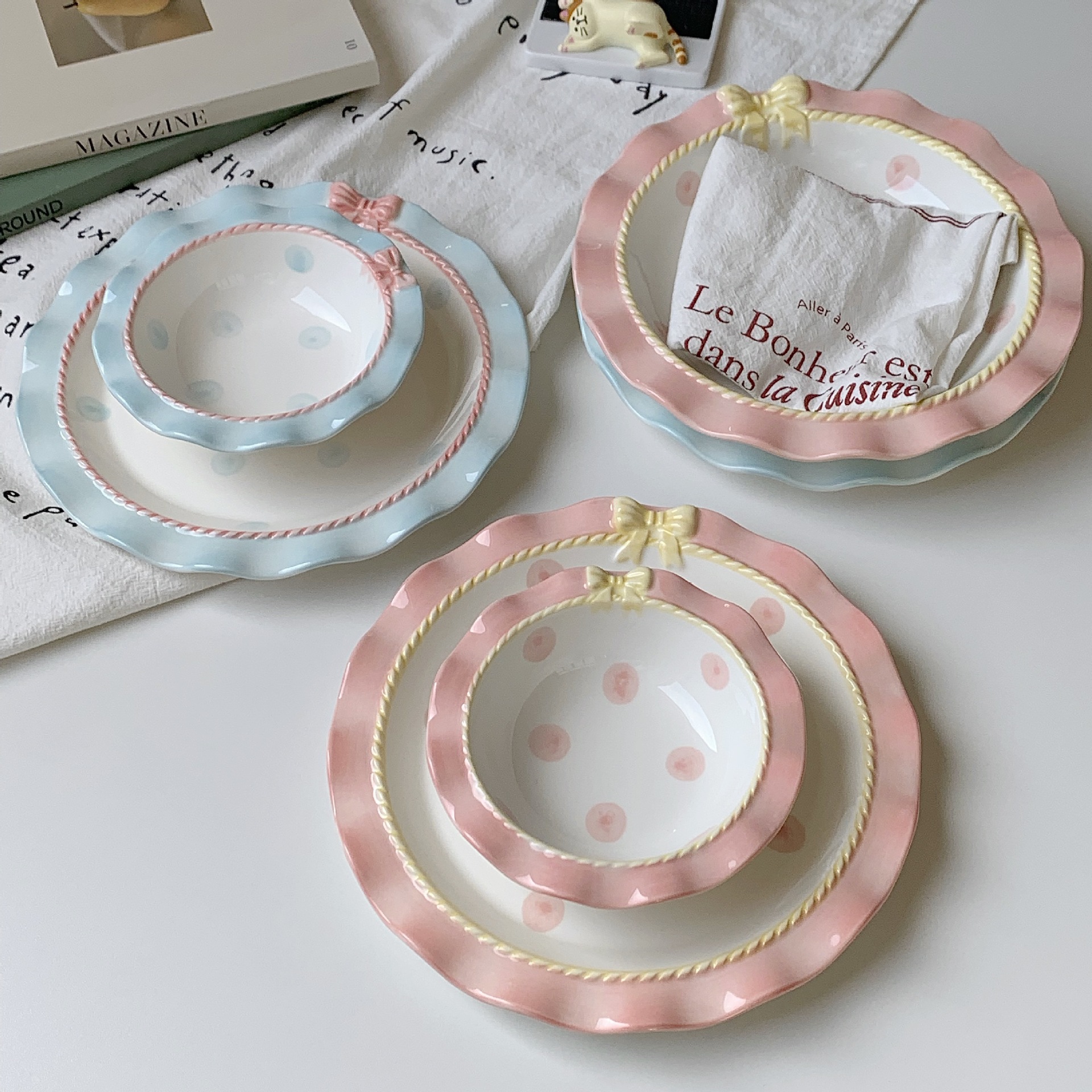 250g Weight plate, Tableware Kitchen and drinking utensils Cute Bow Knot Ceramics Plate Tableware 1 Piece
