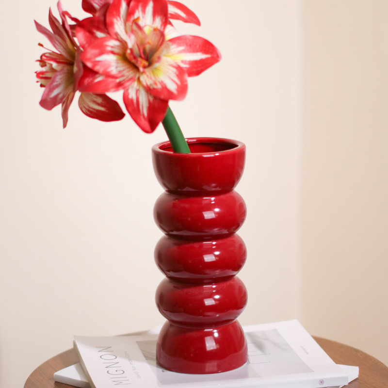 Mid-ancient style ceramic vase Nordic high-end feeling ins art hydroponic flower set red sugar gourd housewarming ornaments